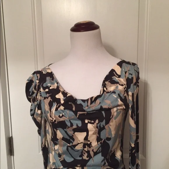 ALICE BY TEMPERLEY DRESS SHEATH BLUE CREAM ABSTRACT RUCHED Size 6